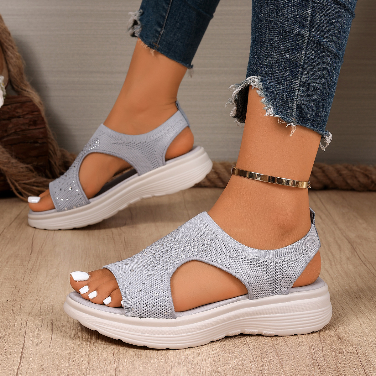 🔥Last Day Promotion 50% OFF - Women's Comfortable Open-toe Rhinestones Orthopaedic Sandals