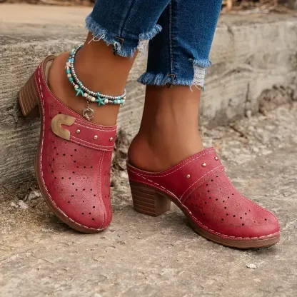🔥Last Day Promotion 50% OFF - Women's Fashion Flower Pattern Heeled Leather Shoes