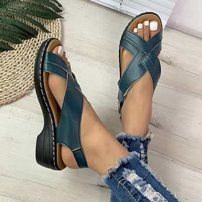 🔥Last Day Promotion 50% OFF - Women's Casual Slope Heel Orthopaedic Leather Sandals