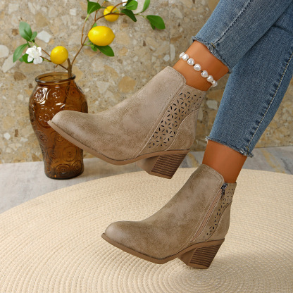 🔥Last Day Promotion 50% OFF - Women's Chunky Mid-Heel Slip-On Leather Ankle Boots