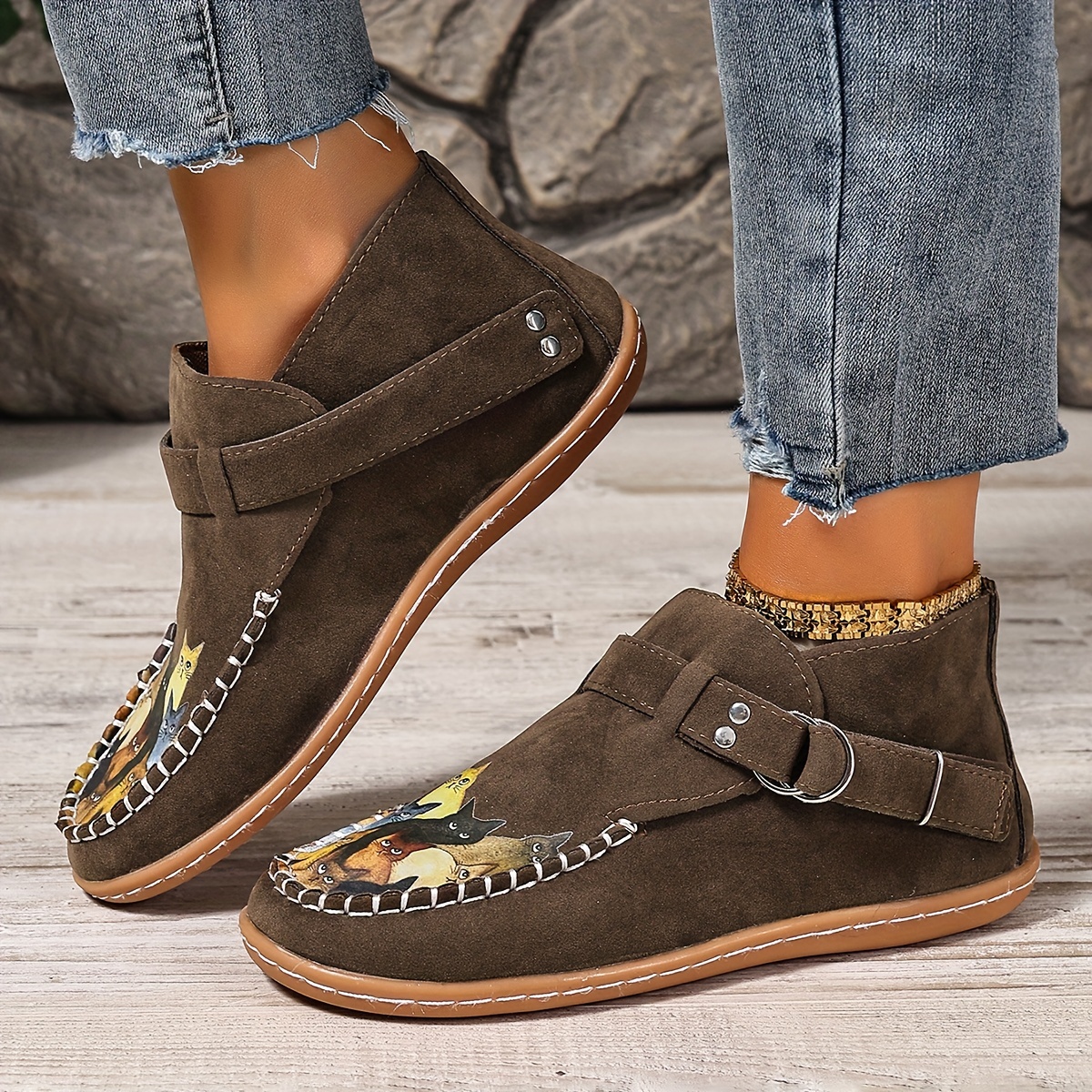 🔥Last Day 50% OFF - Women's Casual Slip-On Kitten-Print Orthopaedic Loafers - Wide Fit, Cushioned Sole Pain Relief
