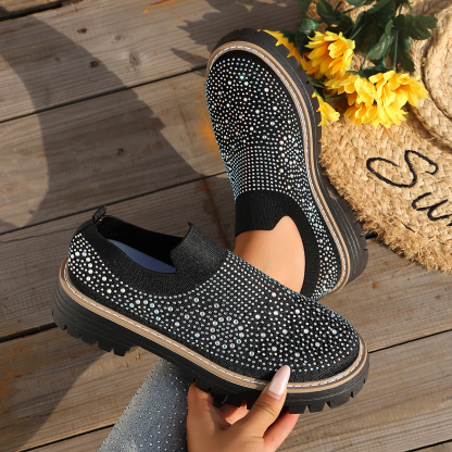 🔥Last Day Promotion 50% OFF - Women’s Fashionable Rhinestone Thick Sole Loafers