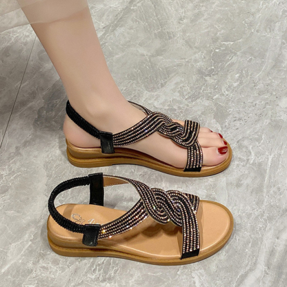 🔥Last Day Promotion 50% OFF - Women's Trendy Rhinestone Slope Heel Orthopaedic Sandals