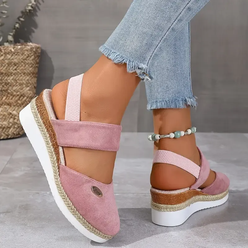 🔥Last Day Promotion 50% OFF - Women's Solid Color Elastic Strap Wedge Sandals