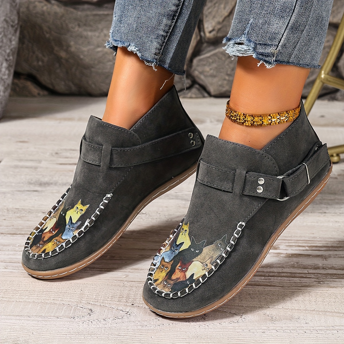 🔥Last Day 50% OFF - Women's Casual Slip-On Kitten-Print Orthopaedic Loafers - Wide Fit, Cushioned Sole Pain Relief