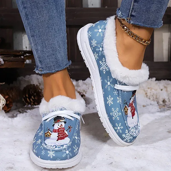 🔥Last Day Promotion 50% OFF - Women's Comfort Plush Snowman Canvas Warm Shoes