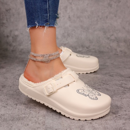 🔥Last Day Promotion 50% OFF - Women's Soft Cozy Plush-Lined Butterfly Print Slip-On Slippers