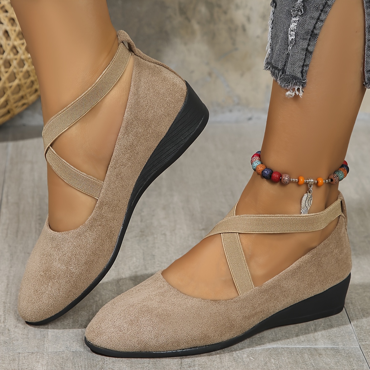 🔥Last Day Promotion 50% OFF - Women's Elastic Cross Strap Slip-On Wedge Shoes