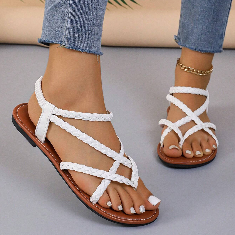 🔥Last Day Promotion 50% OFF - Women's Leather Woven Flat Sandals