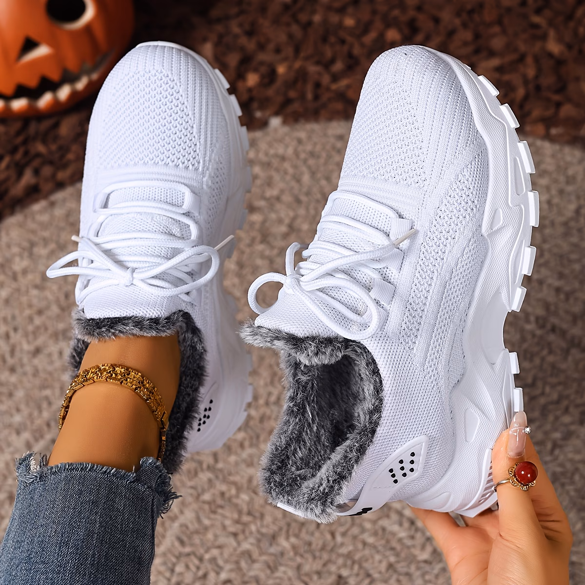 womens winter warm slip resistant plush lining sneakers running boots slip on low top shoes with cushioned pvc sole for travel casual red grey beige hand washable fabric upper fits 5