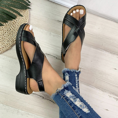 🔥Last Day Promotion 50% OFF - Women's Casual Slope Heel Orthopaedic Leather Sandals