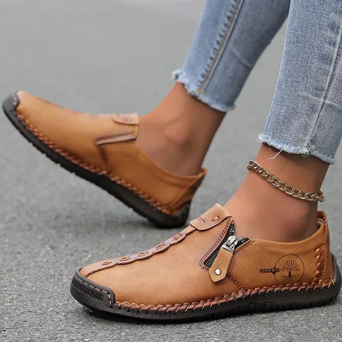 🔥Last Day 50% OFF - Women's Premium Leather Orthopaedic Loafers | Handcrafted Wide-Fit Side-Zip Walking Shoes with Arch Support