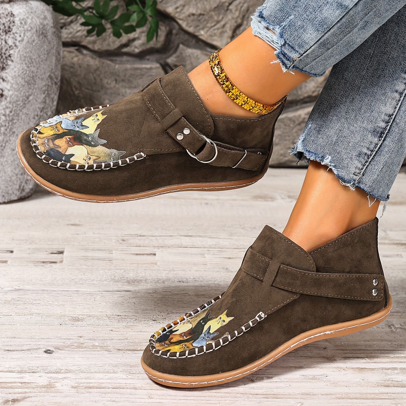 🔥Last Day 50% OFF - Women's Casual Slip-On Kitten-Print Orthopaedic Loafers - Wide Fit, Cushioned Sole Pain Relief