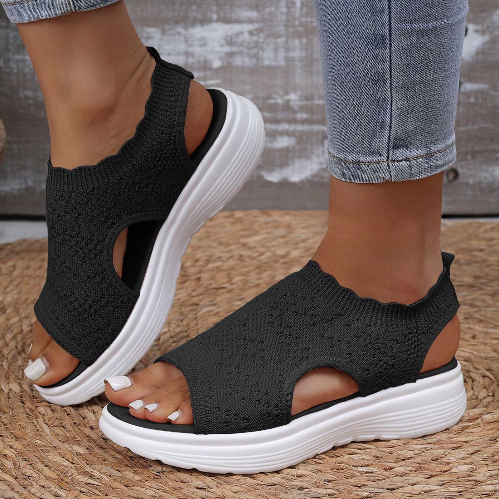 🔥Last Day Promotion 50% OFF - Women's Breathable Knit Platform Sandals
