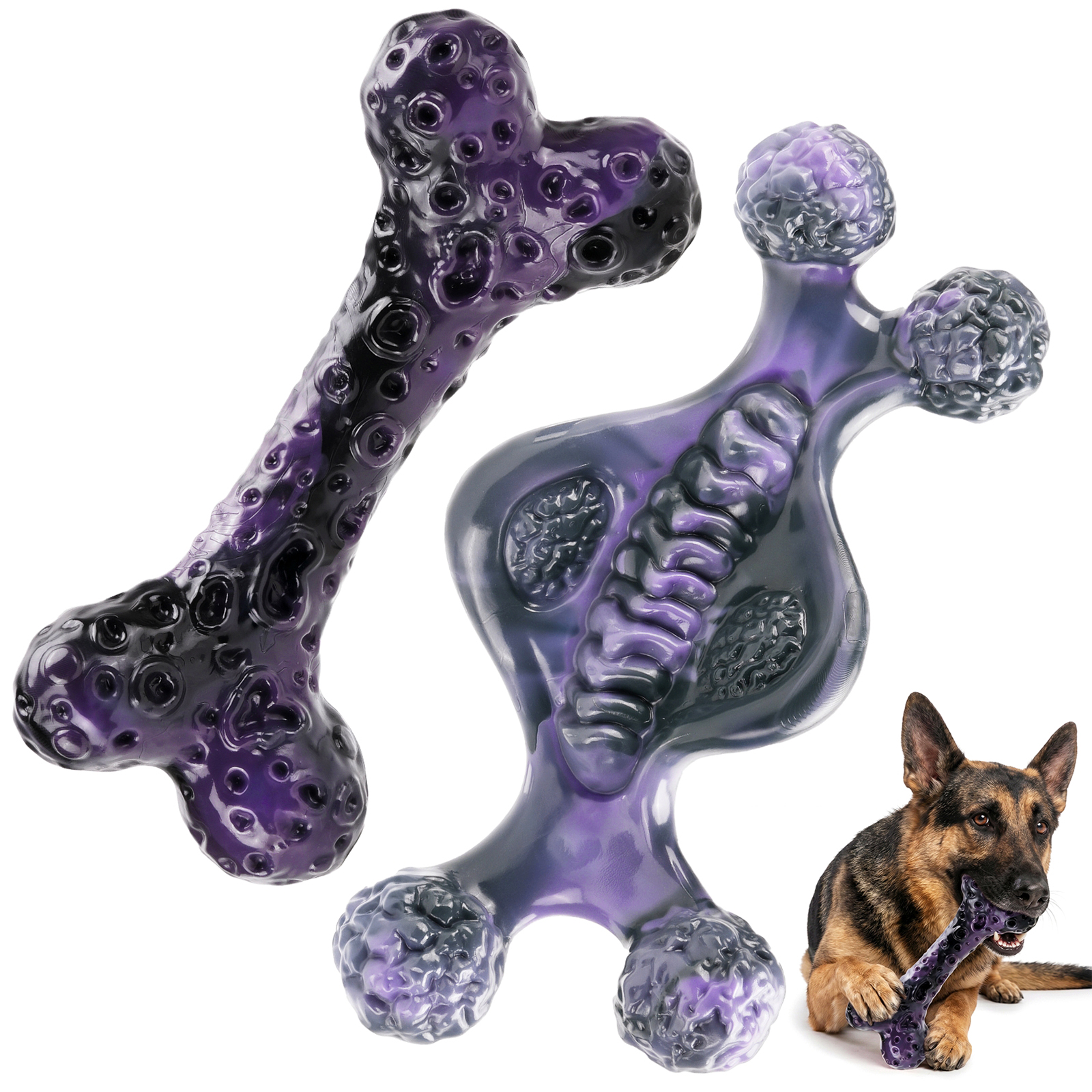 Tough Dog Chew Toys for Aggressive Chewers 25-90 lbs, 2 Pack | Bacon-flavored, rock-hard, solid nylon bone set, redirect destructive chewing, for medium & large breeds