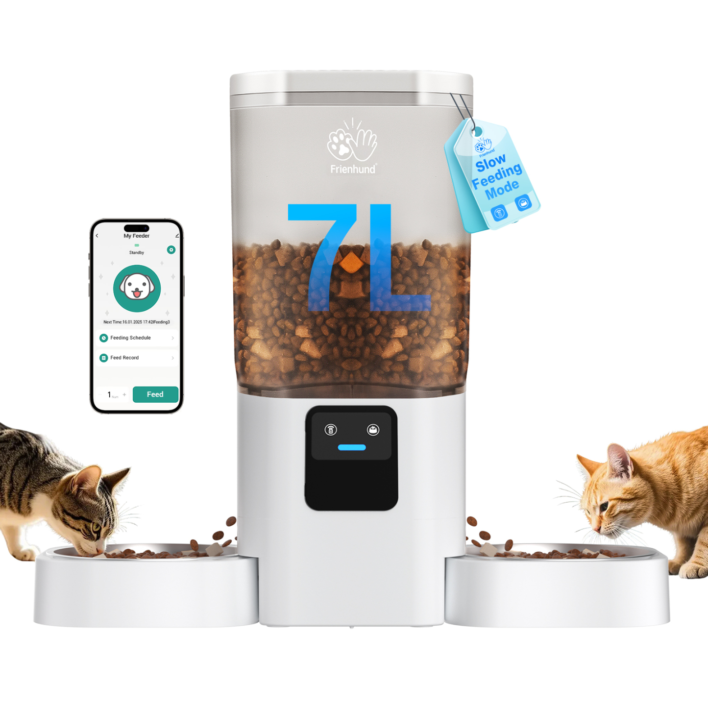 Automatic Cat Feeder with Slow Feed for 2 Cats: 5G WiFi