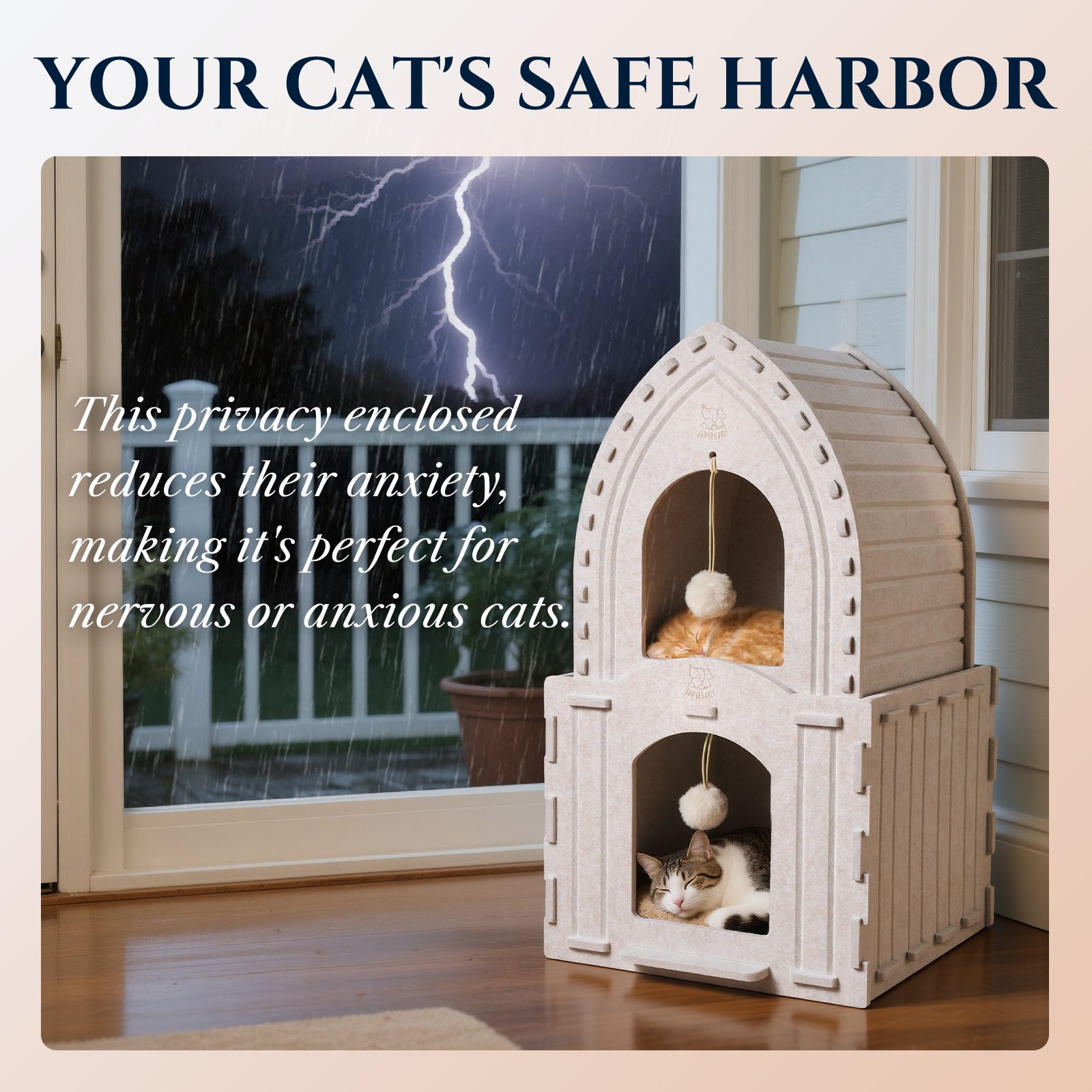 Apasiri 2-Story Cat House for Indoor Cats Double