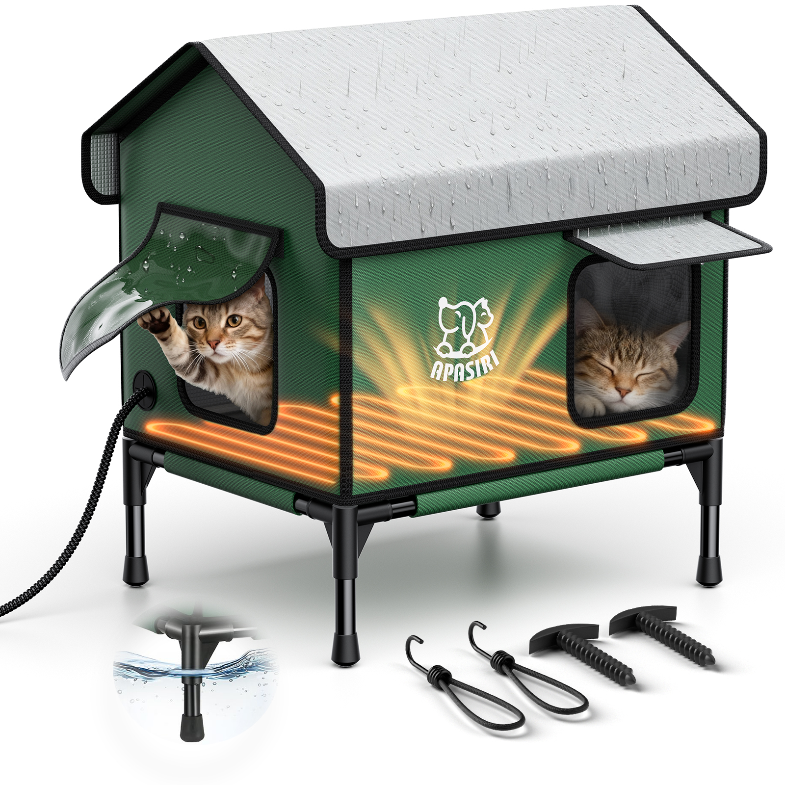 Apasiri Heated Outdoor Cat House for Winter : Medium