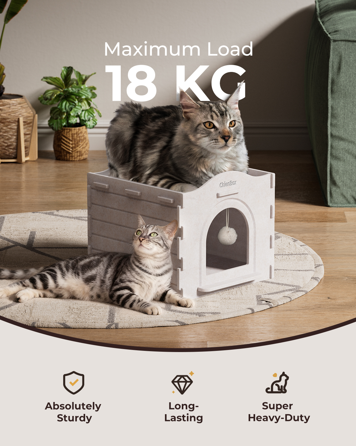 ChienBox：Felt Cat House Indoor: Sturdy & Scratch-Resistant, Puzzle-Style Large Cat Shelter for Indoor Cats