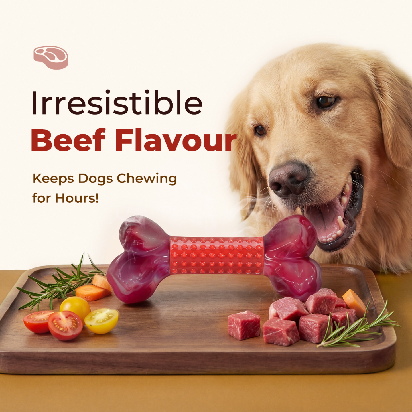 Tough Dog Toys for Medium Large Dogs – 100% Nylon Chew Toys for Aggressive Chewers, Strong & Long Lasting Dog Teething Toy, Beef Flavour