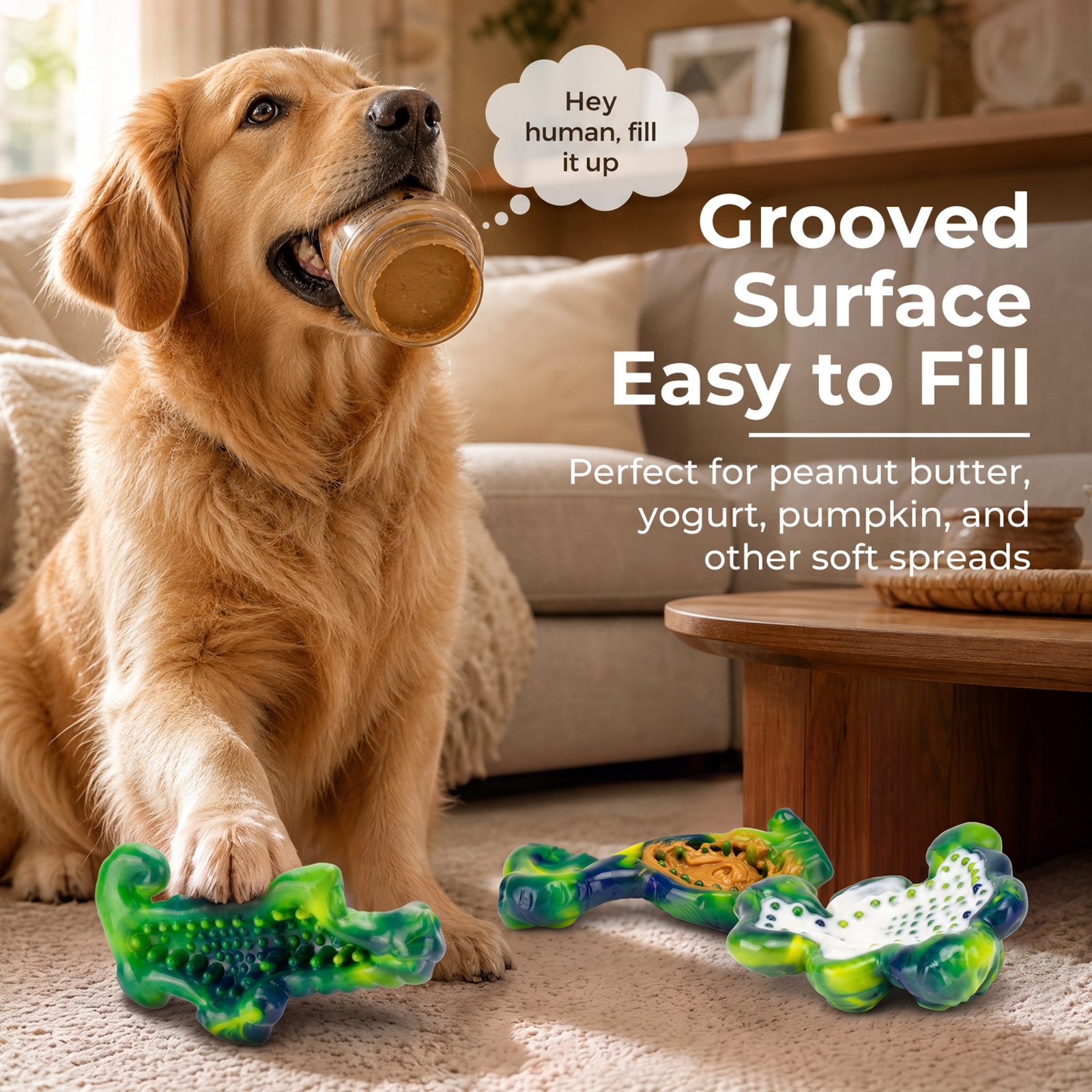 3-Pack Tough Dog Chew Toys for Aggressive Chewers, 25-80 lbs, Green