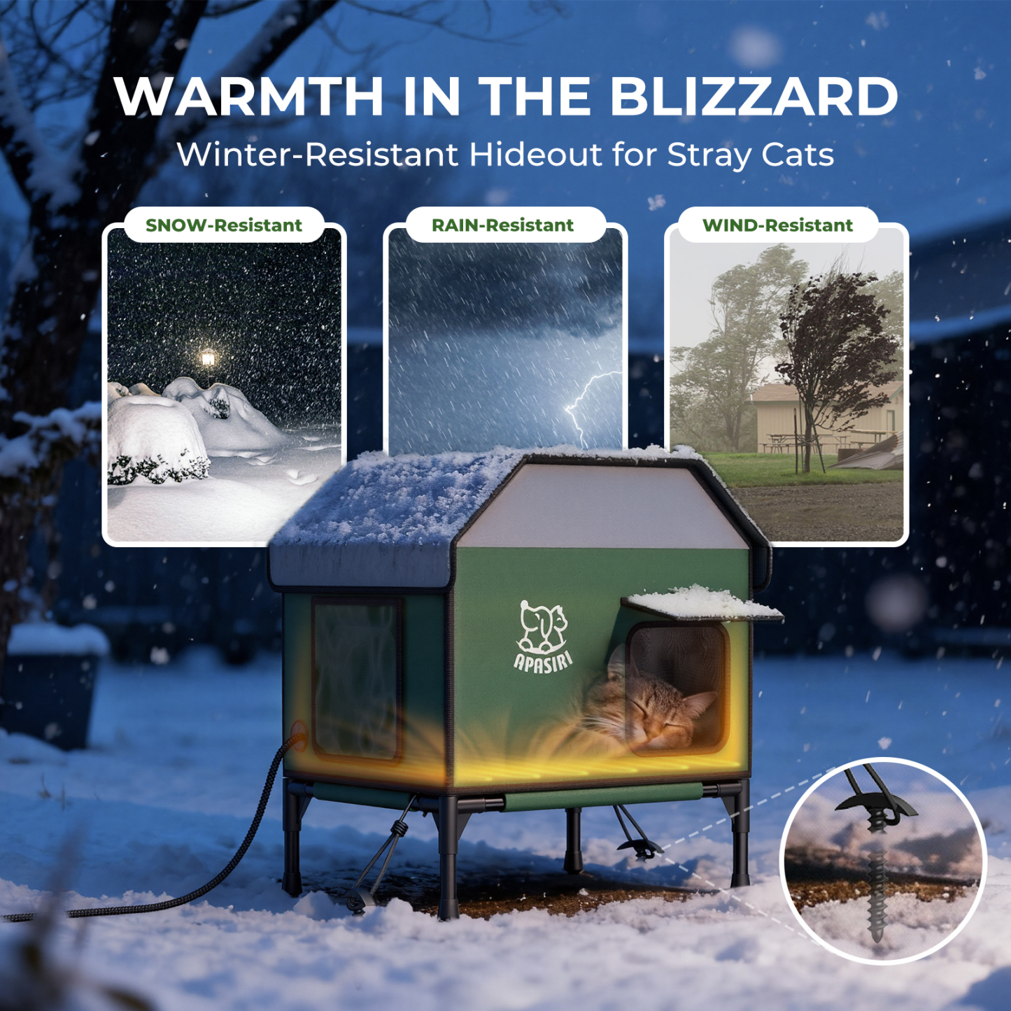 Apasiri Heated Outdoor Cat House for Winter