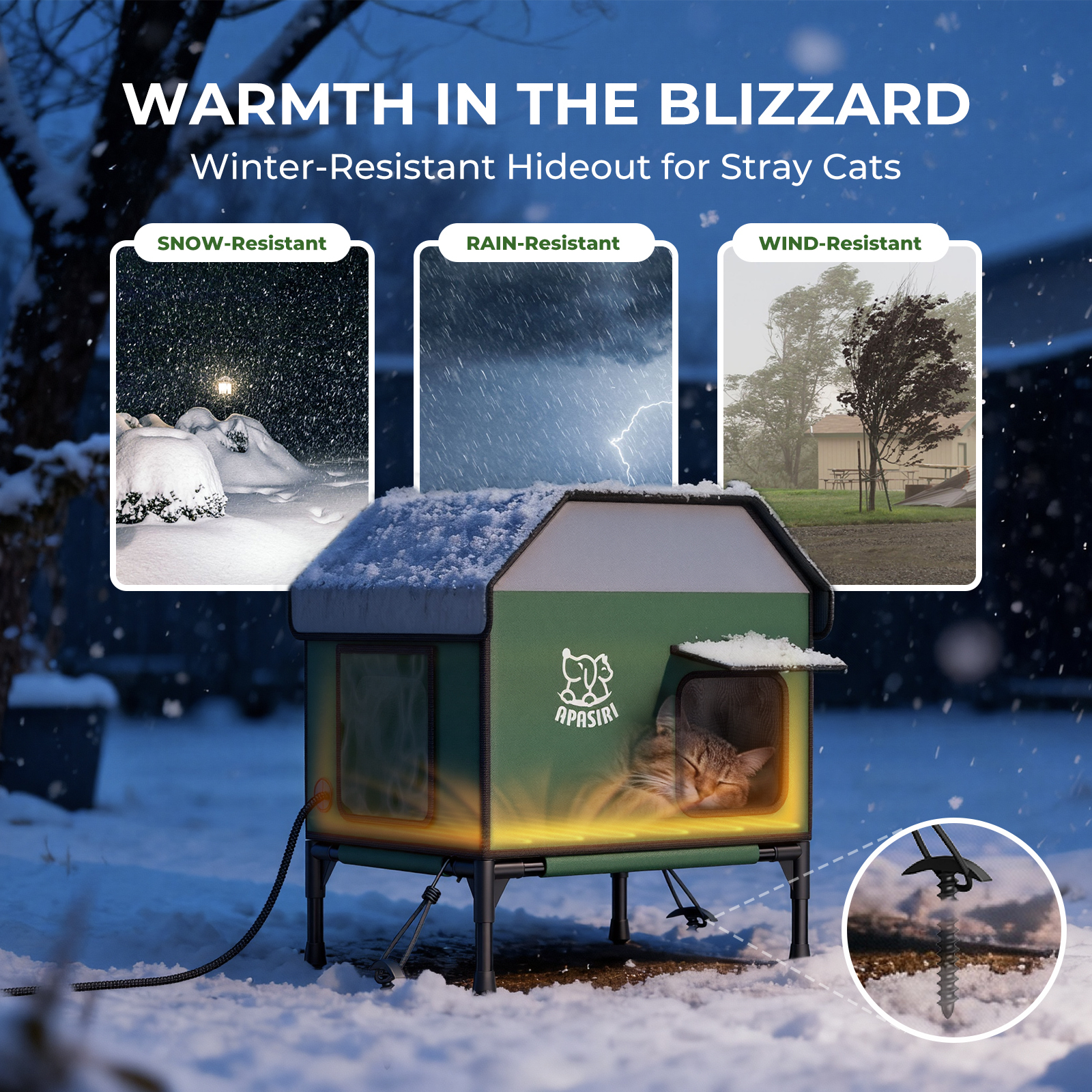 Apasiri Heated Outdoor Cat House for Winter