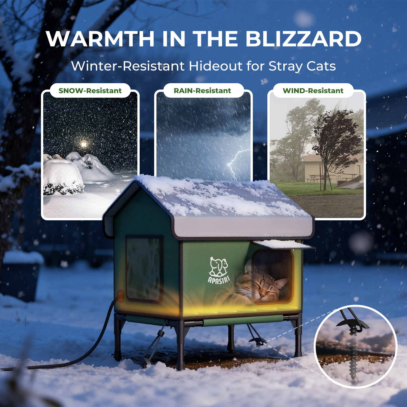 Apasiri Heated Outdoor Cat House for Winter : Medium