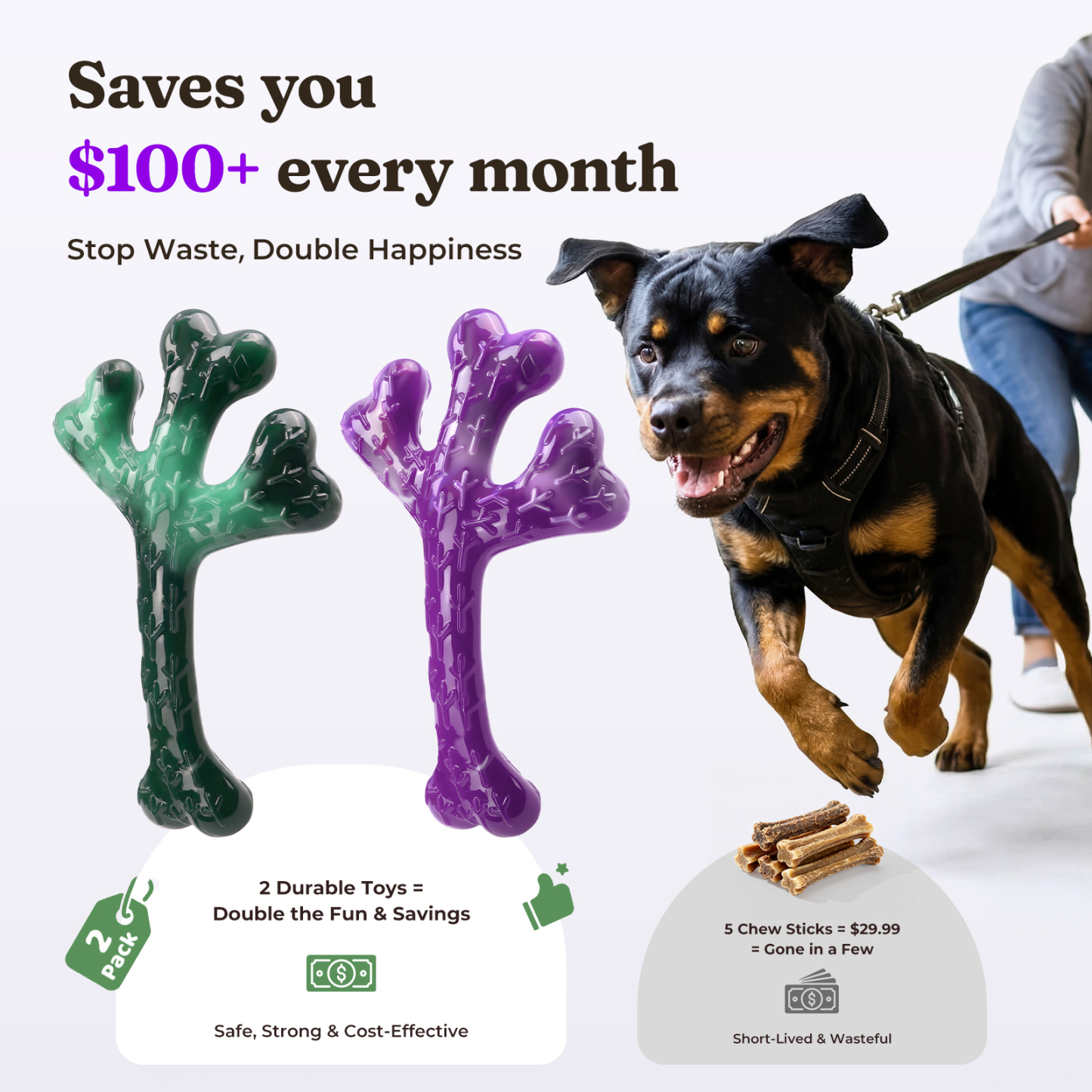 Frienhund 2 Pack Indestructible Dog Chew Toys for Aggressive Chewers, XL Textured Cactus & Beef Nylon Bones, Treat Dispensing for Peanut Butter Yogurt, for Large Dogs 20-90 lbs