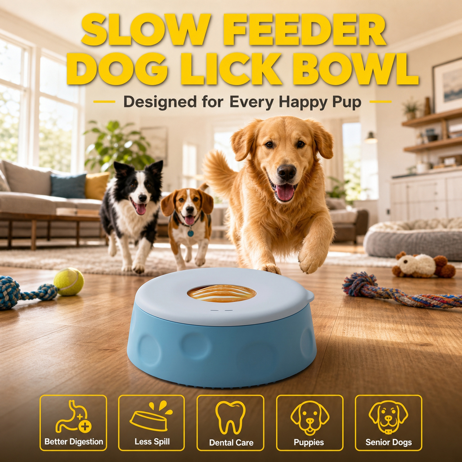Slow Feeder Dog Bowl with Rolling Ball, Interactive Dog Lick Bowl 1.6 Cup Silicone dog lick bowl for yogurt, broth & liquid treats. Doubles as a dog licking toy with a stable suction cup base