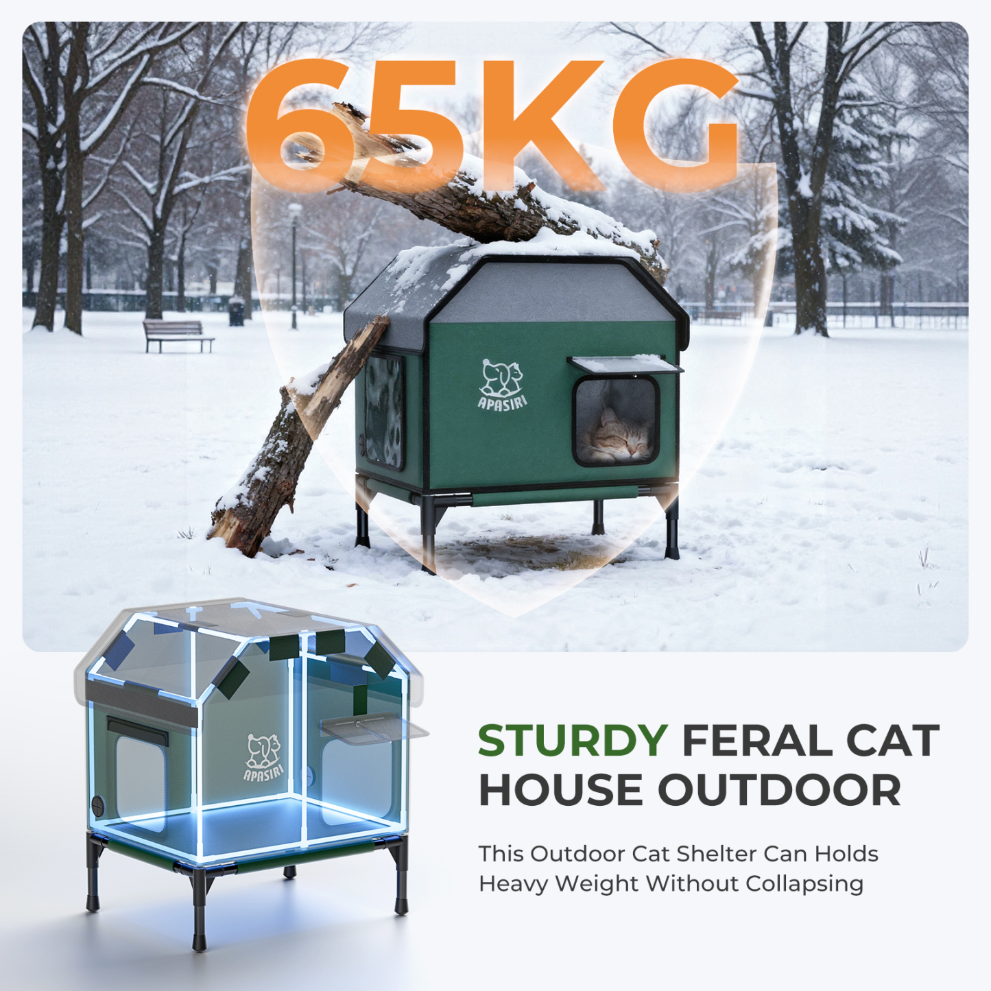 Apasiri Heated Outdoor Cat House for Winter
