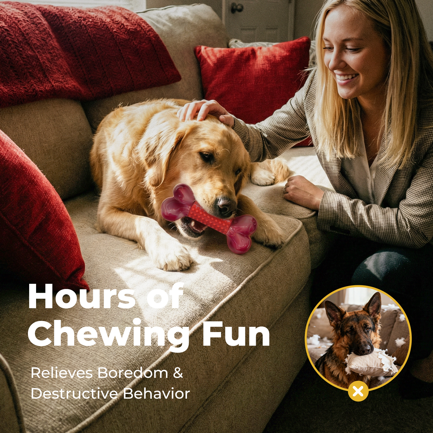 Tough Dog Toys for Medium Large Dogs – 100% Nylon Chew Toys for Aggressive Chewers, Strong & Long Lasting Dog Teething Toy, Beef Flavour