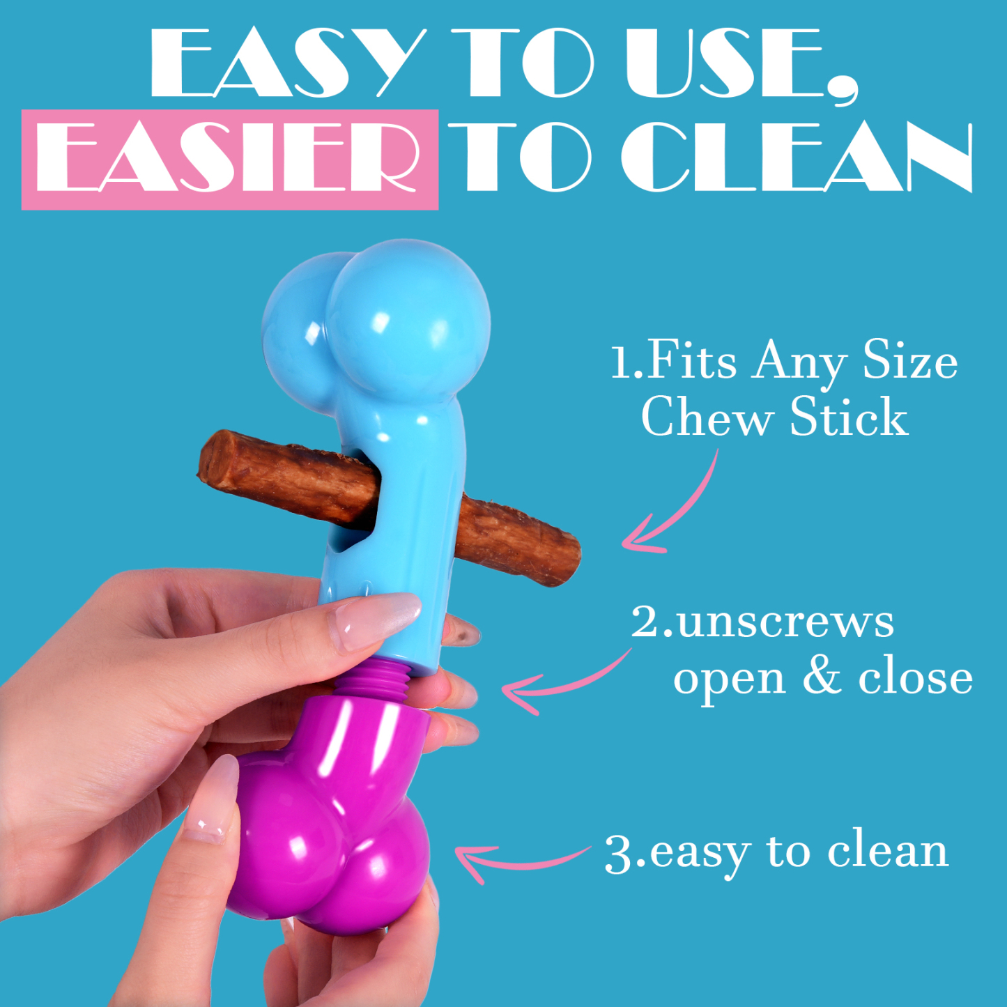 Apasiri Bully Stick Holder for Aggressive Chewers : Pink