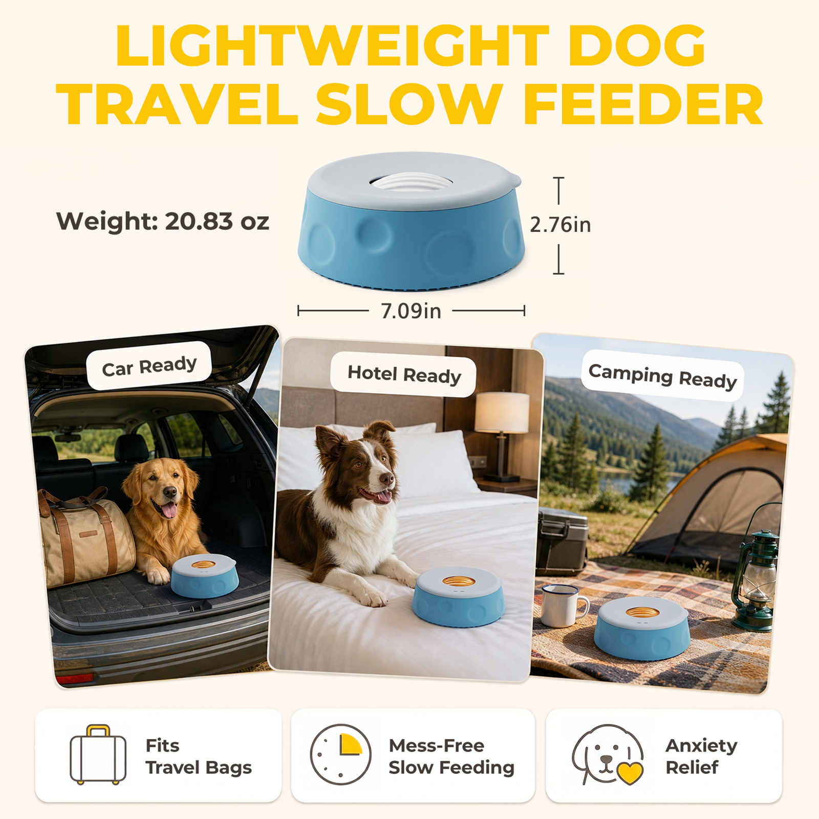 Slow Feeder Dog Bowl with Rolling Ball, Interactive Dog Lick Bowl 1.6 Cup Silicone dog lick bowl for yogurt, broth & liquid treats. Doubles as a dog licking toy with a stable suction cup base