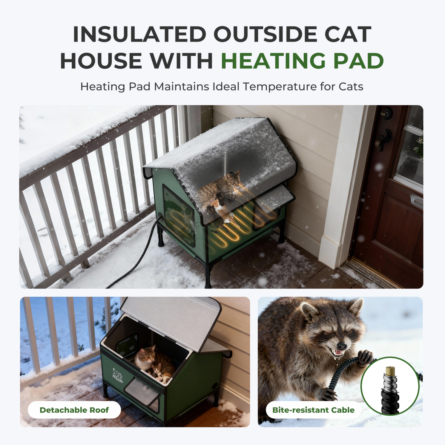 Apasiri Heated Outdoor Cat House for Winter : Medium