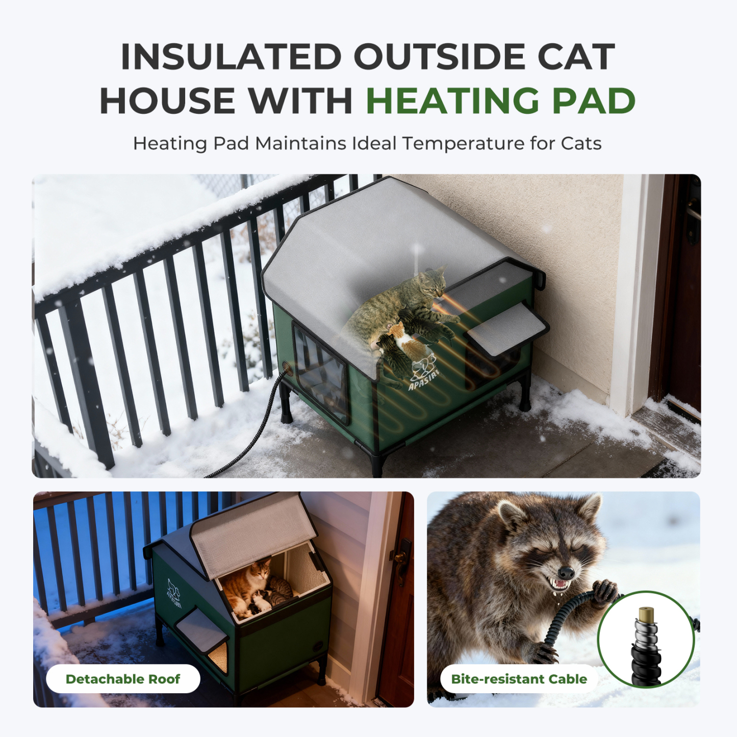 Apasiri Heated Outdoor Cat House for Winter