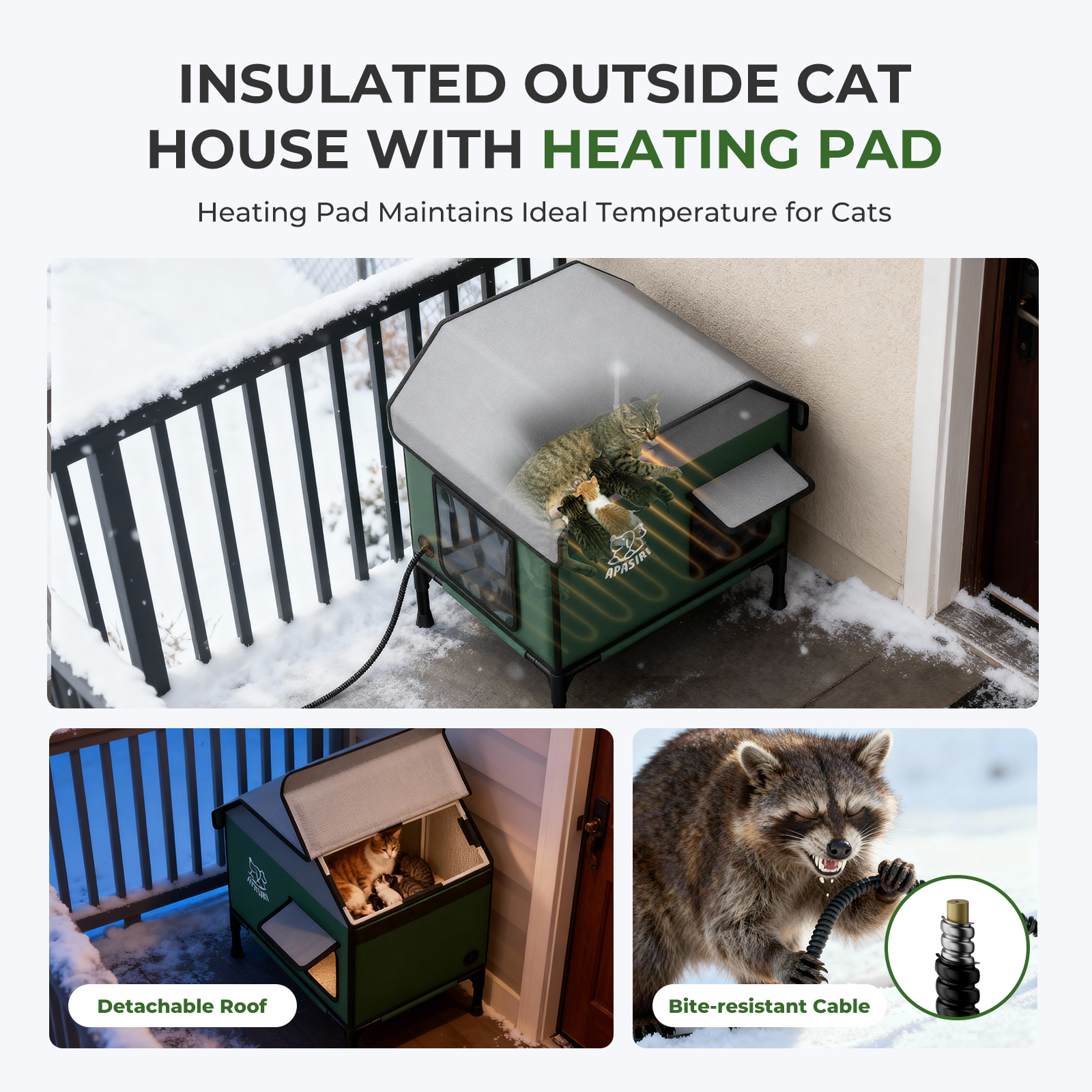 Apasiri Heated Outdoor Cat House for Winter