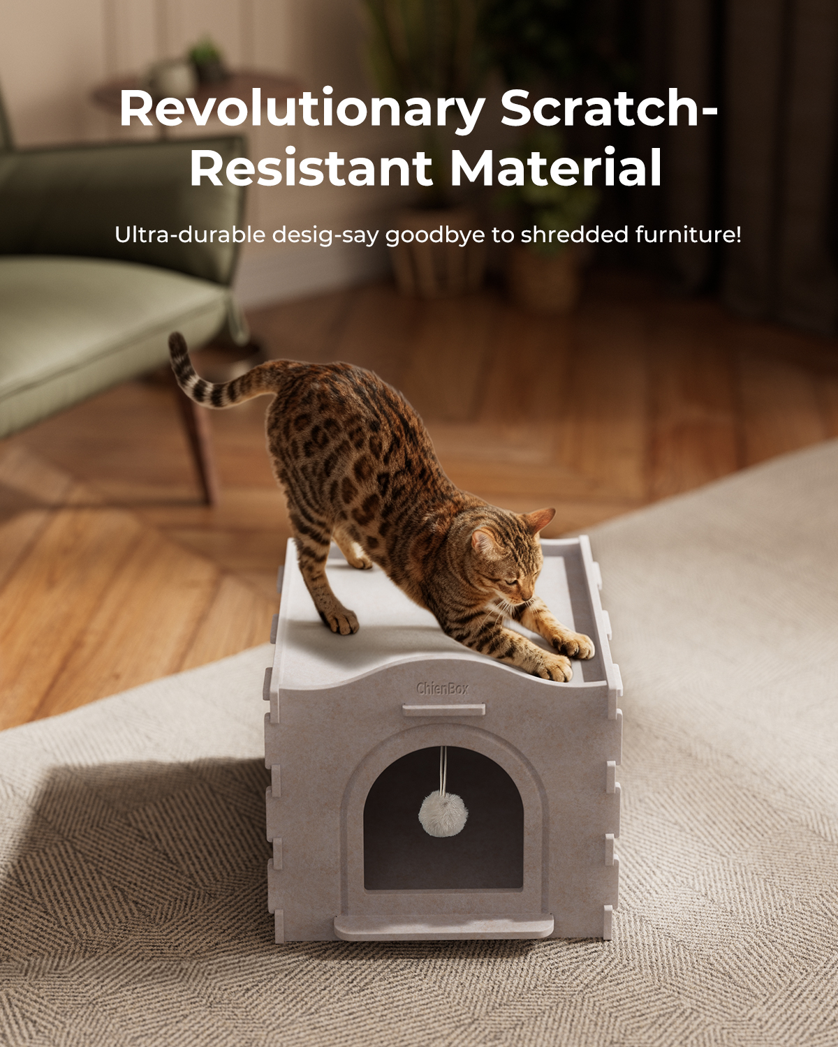 ChienBox：Felt Cat House Indoor: Sturdy & Scratch-Resistant, Puzzle-Style Large Cat Shelter for Indoor Cats