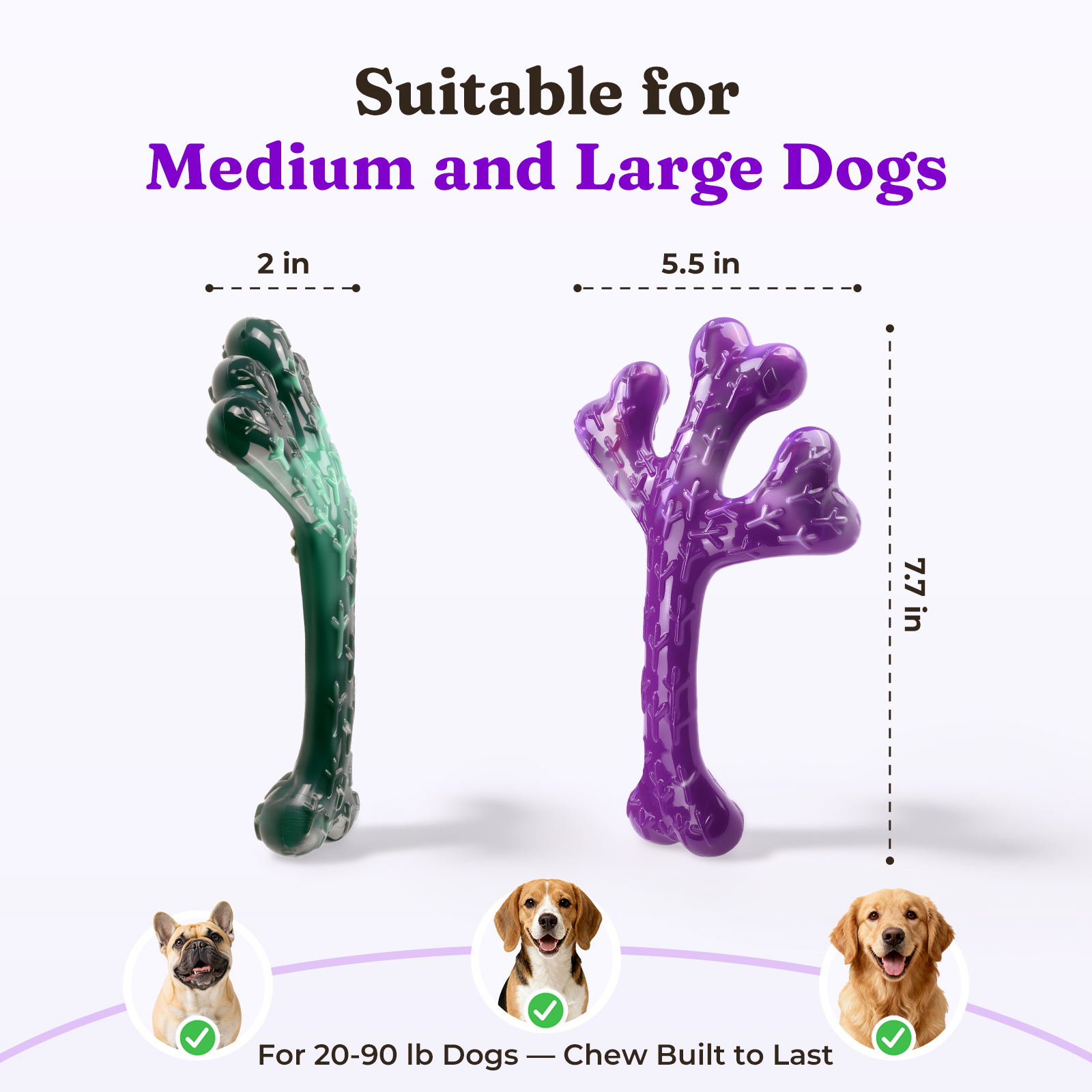 Frienhund 2 Pack Indestructible Dog Chew Toys for Aggressive Chewers, XL Textured Cactus & Beef Nylon Bones, Treat Dispensing for Peanut Butter Yogurt, for Large Dogs 20-90 lbs