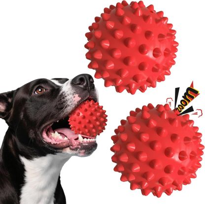 Apasiri Beef-Flavored Durable Dog Ball for Aggressive Chewers, Tough Squeaky Rubber Toy for Pitbulls Large & Medium Breeds