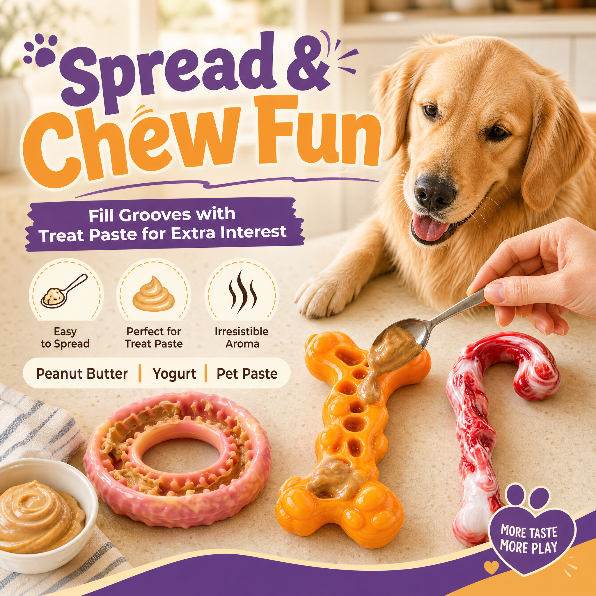 3-Pack Dog Toys for 30-90lbs Aggressive Chewers, Heavy‑Duty Nylon Tough Chew Toys, Natural Milk Flavor, Dessert‑Shaped Fun Chew Bones for Medium&Large Dogs, Long‑Lasting, Clean Teeth