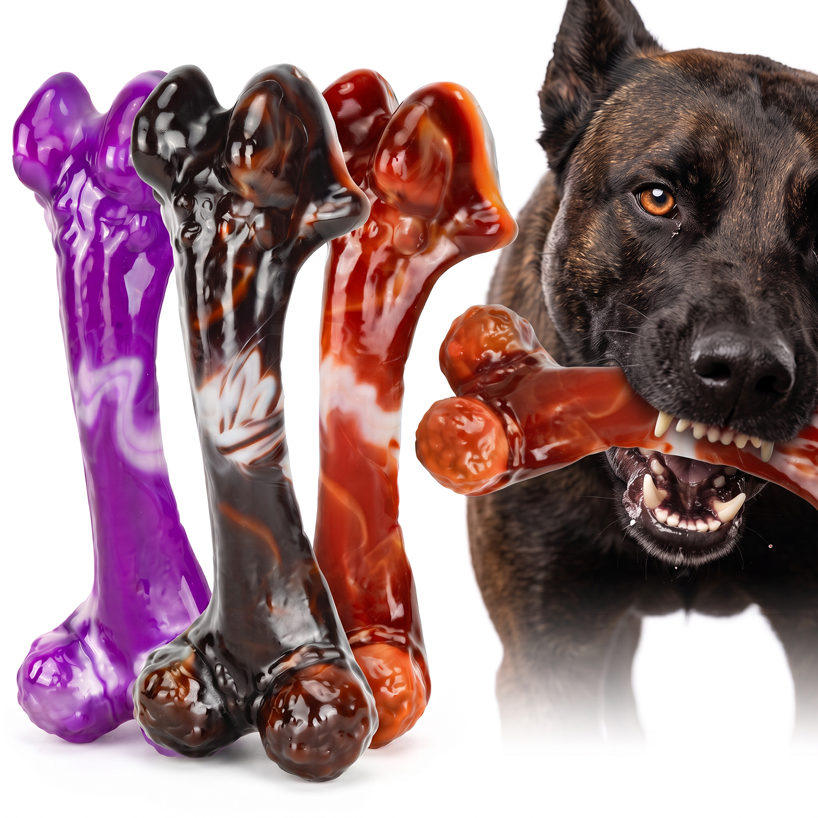 3-Pack Tough Dog Bone Chew Toys for Aggressive Chewers, 25–90 lbs Heavy-Duty Dog Bones for Medium & Large Dogs, Solid Nylon, Textured Surfaces, Bacon Flavor & Fillable Grooves for Wet Food