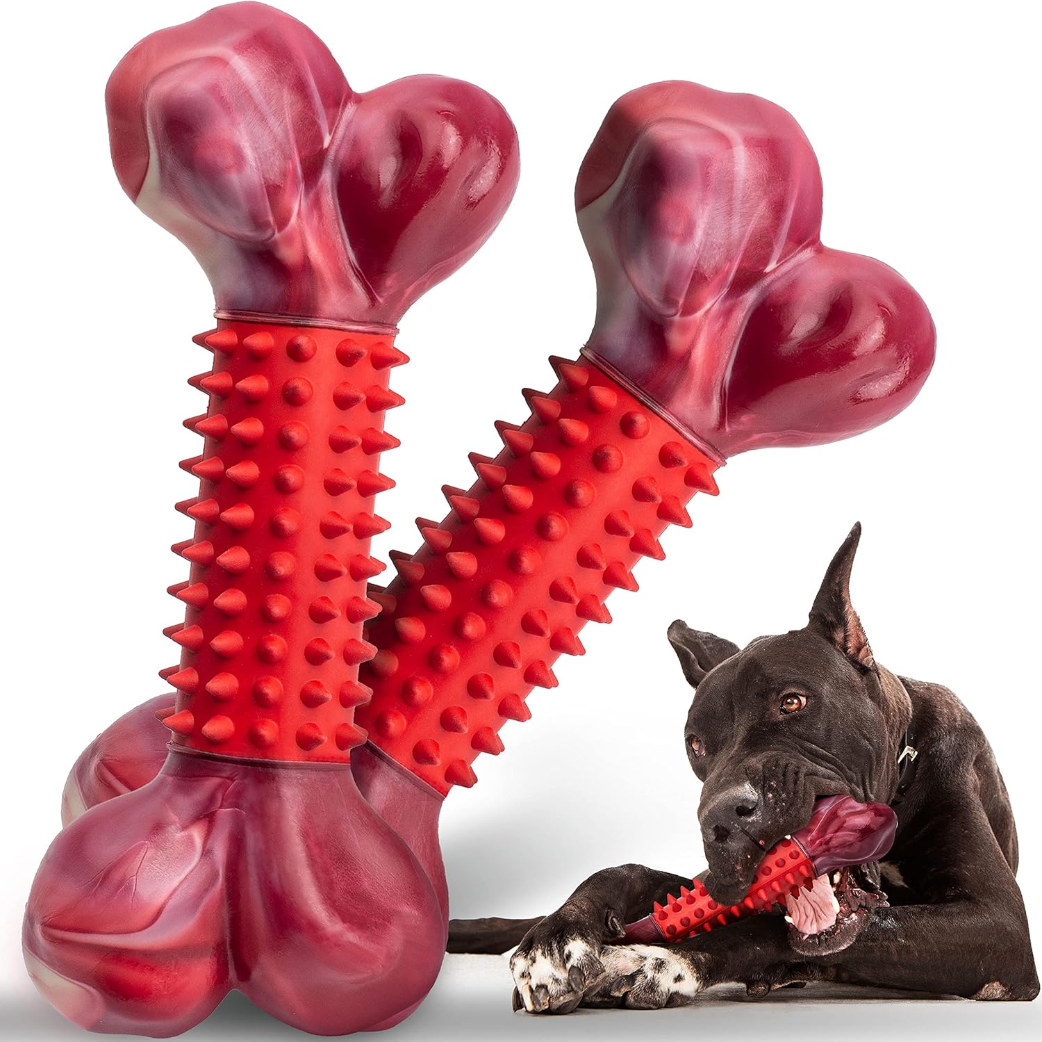 Apasiri Tough Dog Toys for Aggressive Chewers Large Breed, Beef Flavor Dog Chew Bone, Nylon & Rubber Chew Toy for Medium Large Dogs