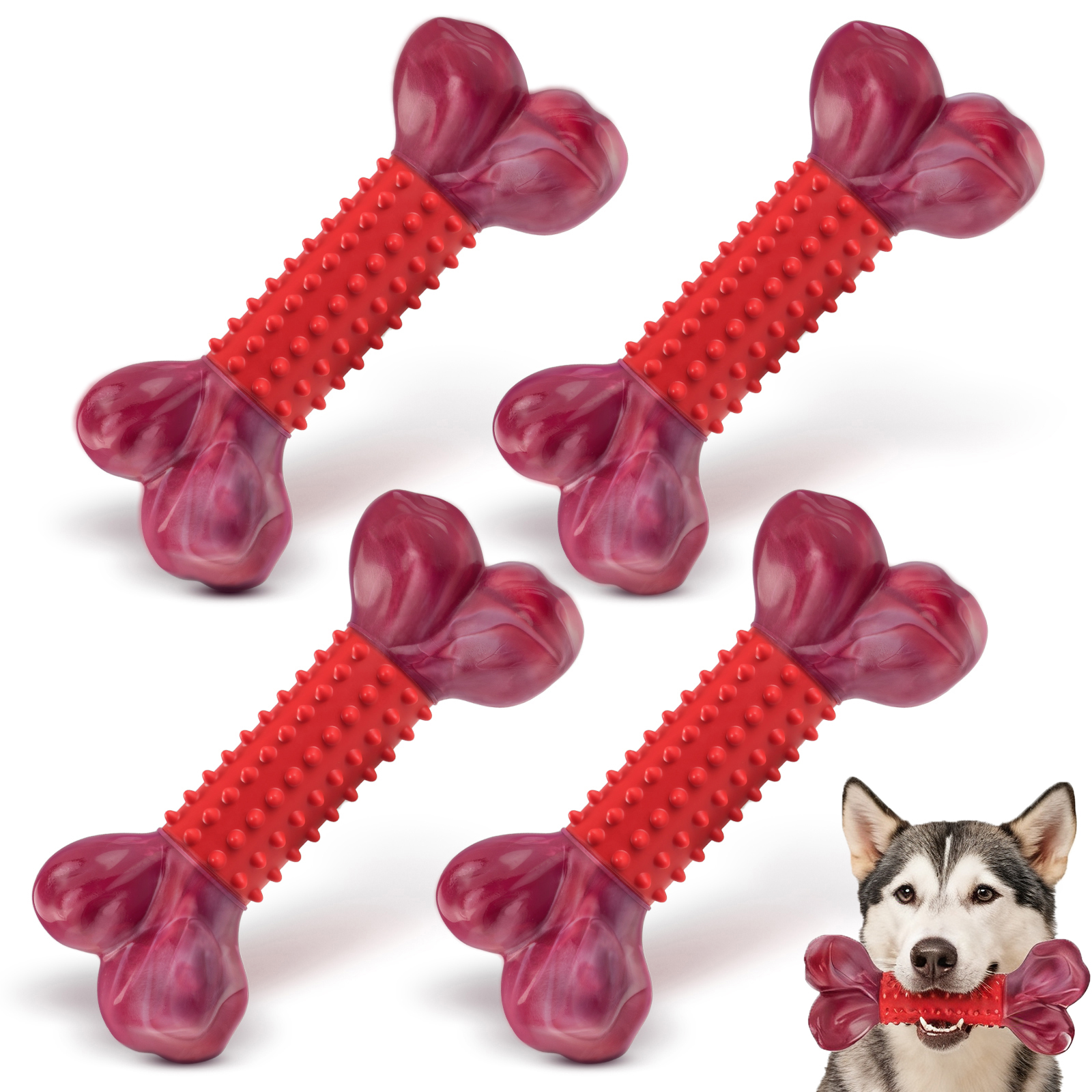Apasiri Dog Toys for Aggressive Chewers with Beef Flavor: 4-Pack Dog Bones for Large Dogs