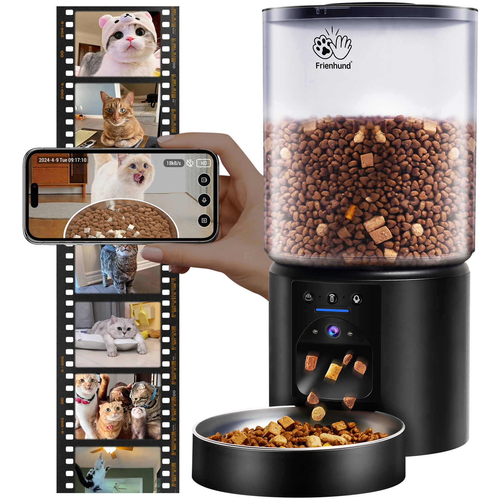 5L Automatic Cat Feeder with 2K HD Camera: 5G WiFi Automatic Dog Feeder with Night Vision