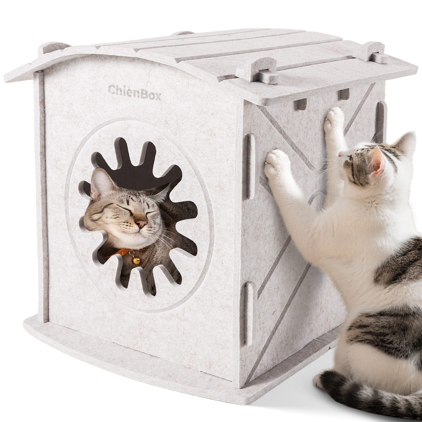 ChienBox：Felt Cat House Indoor: Removable Cat house with Soothing Scratch Arch