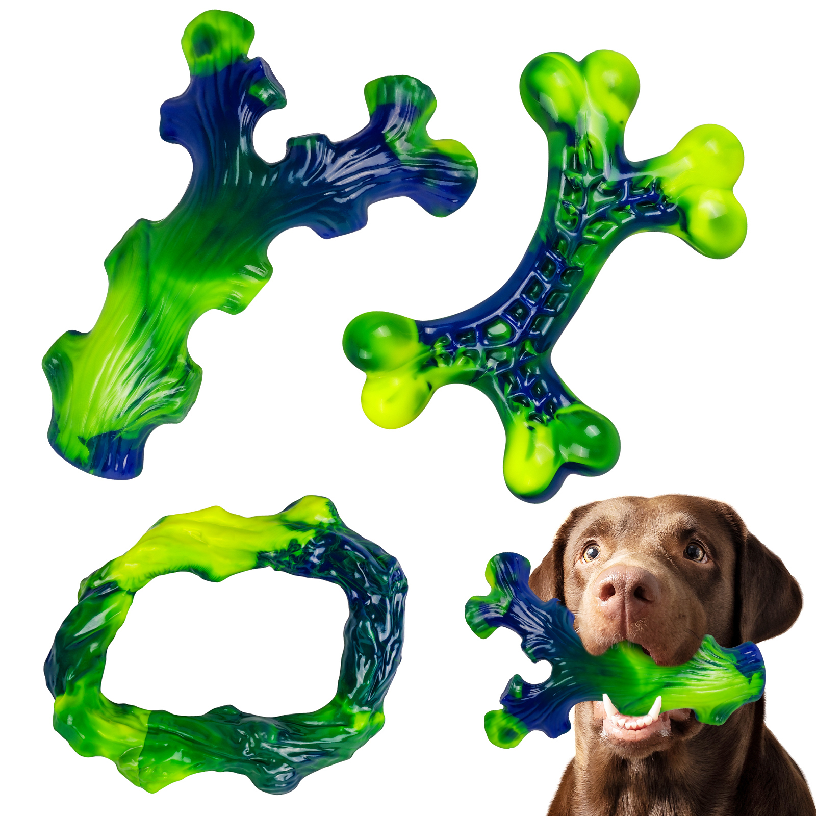 3 Pack Tough Dog Chew Toys – Indestructible Dog Toys for Aggressive Chewers, Durable Nylon Bones for Large & Medium Dogs