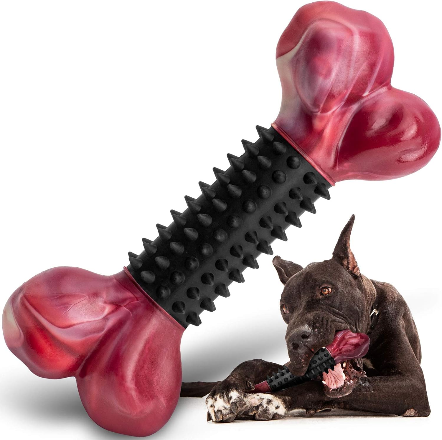 Apasiri Tough Dog Toys for Aggressive Chewers Large Breed, Dog Chew Bone with Bacon Flavor, Nylon & Rubber Chew Toy for Medium Large Dogs