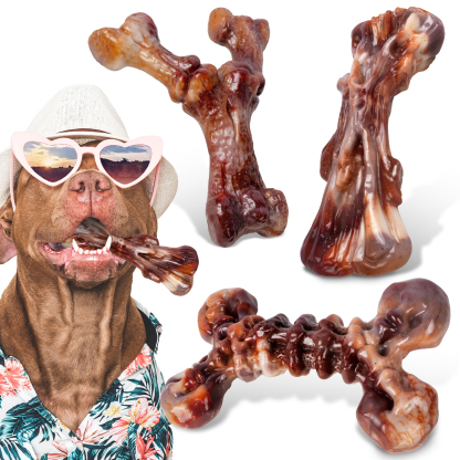 3 Pack Indestructible Dog Chew Toys for Aggressive Chewers, Tough Hard Nylon Dog Toys for Medium Large Breeds, Bacon Flavored Durable Dog Toys to Keep Dogs Busy & Relieve Boredom