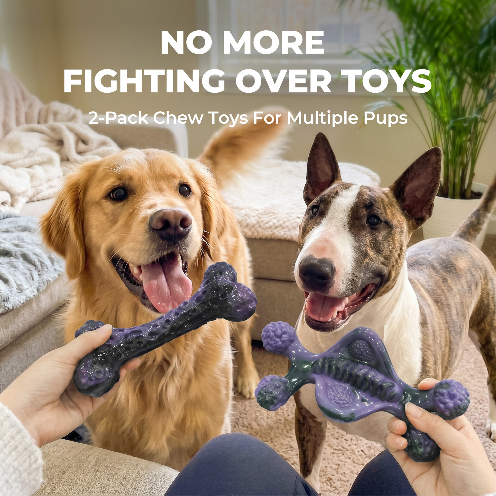 Tough Dog Chew Toys for Aggressive Chewers 25-90 lbs, 2 Pack | Bacon-flavored, rock-hard, solid nylon bone set, redirect destructive chewing, for medium & large breeds